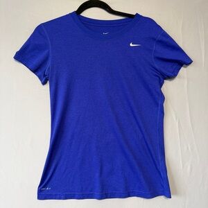 Nike Dri Fit Womens Tee Size Medium Blue Logo Fitness Gym Workout Yoga Running